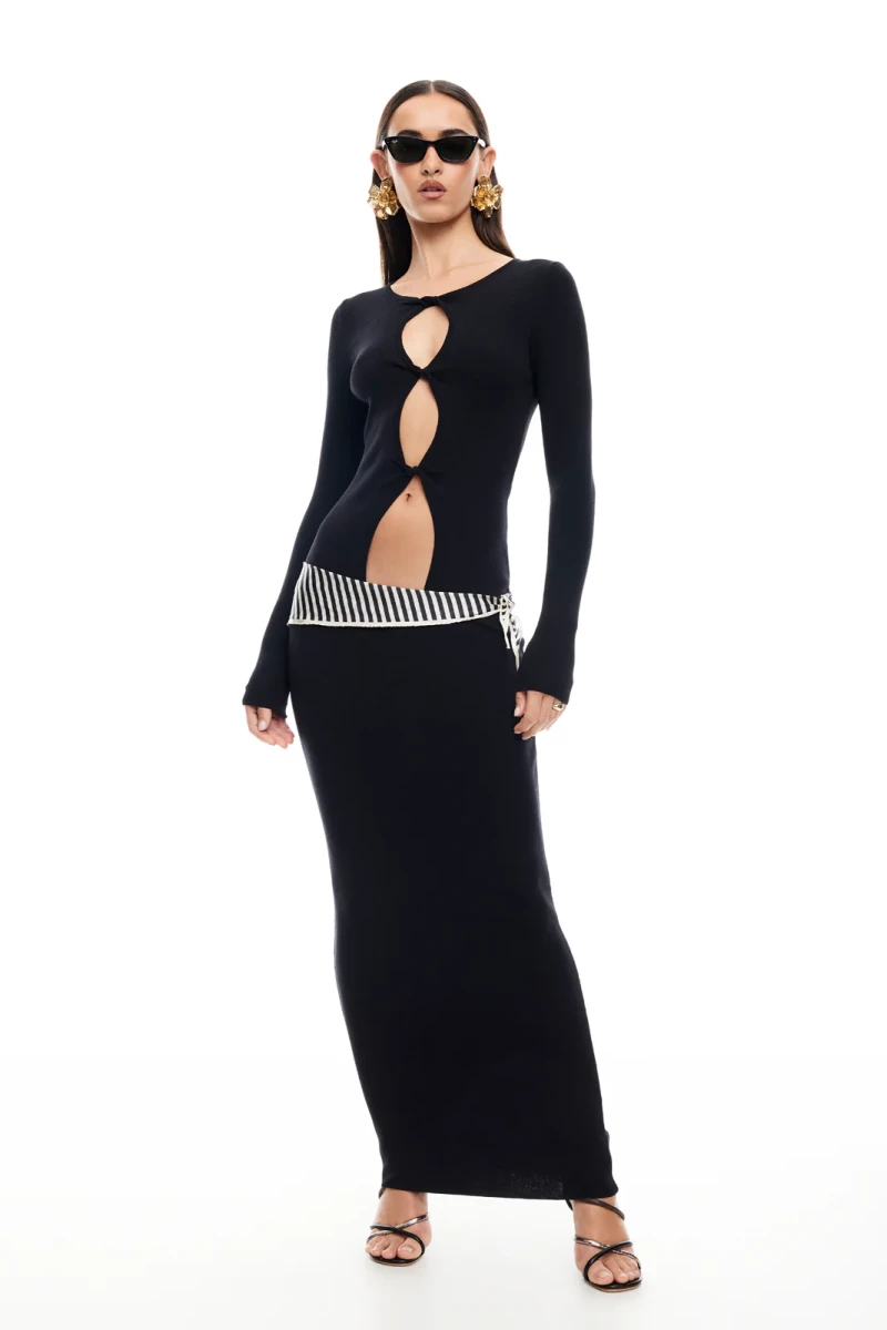 LIOD00127-HOMECOMING LONG SLEEVE MAXI DRESS ONYX-1